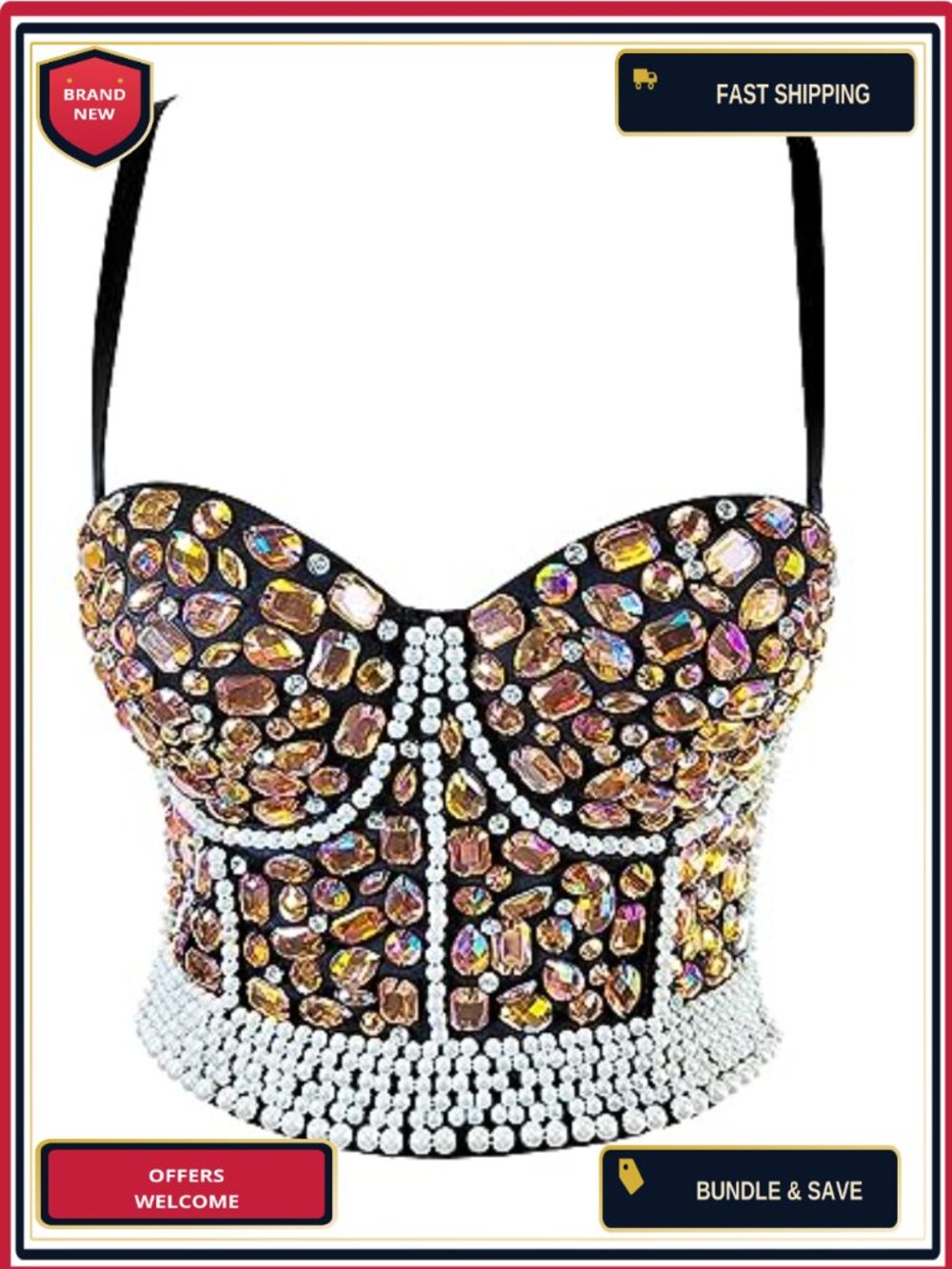 Rhinestone Bustier Crop Top Push Up Corset Bra Vest